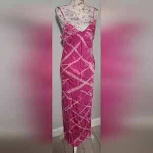 River + Sky Hot Pink Tie-Dye Midi Side Slit Slip Dress XS